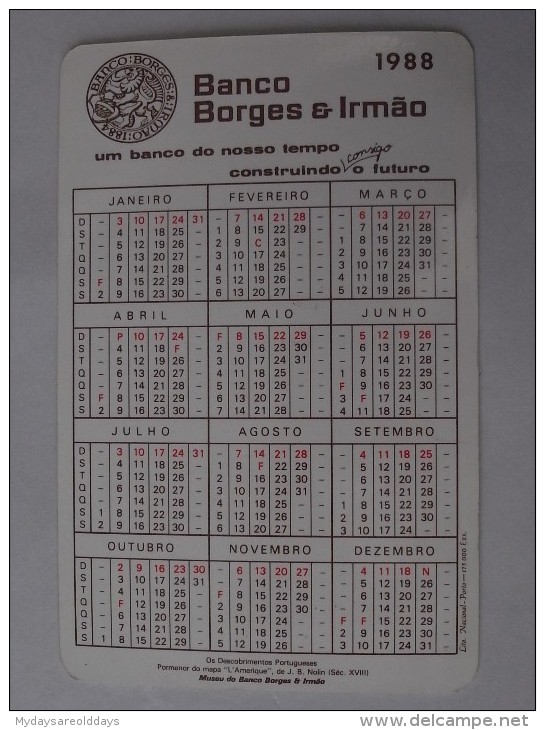 1 CALENDAR SMALL - PORTUGAL BANCO BANK FINANCES FINANCIAL BORGES IRMÃO - Petit Format : 1981-90