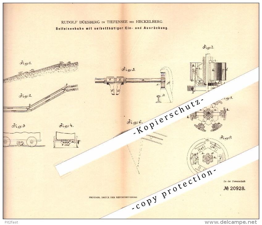 Original Patent - Rudolf Düesberg In Tiefensee B. Heckelberg , 1882 , Seil-Eisenbahn , Falkenberg , Werneuchen !!! - Falkenberg (Mark)