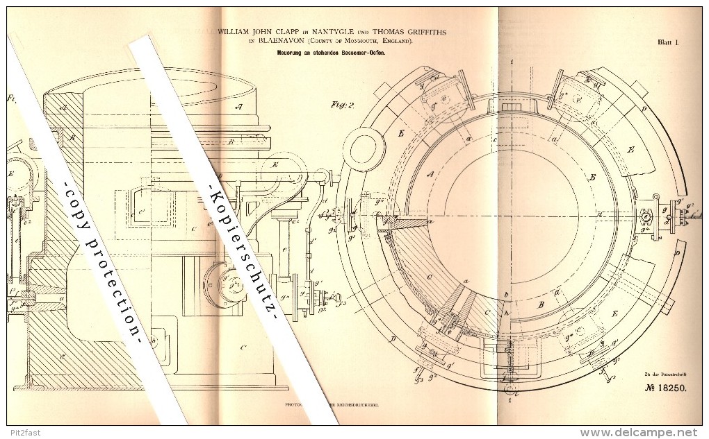 Original Patent - Th. Griffiths In Blaenavon And W.J. Clapp In Nantyglo , 1881 , Oven For Mining !!! - Monmouthshire