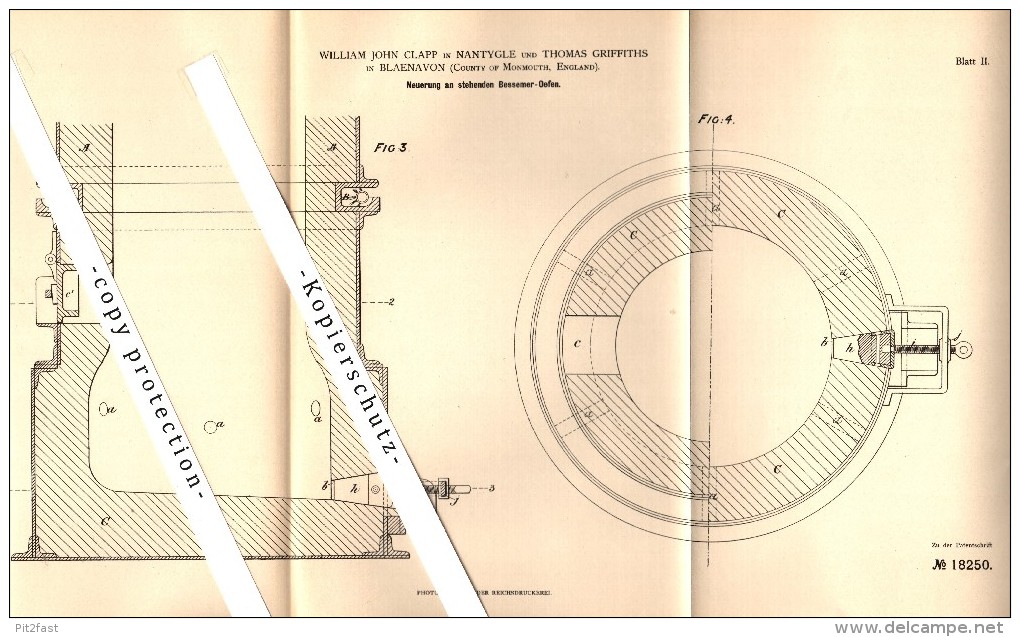 Original Patent - Th. Griffiths In Blaenavon And W.J. Clapp In Nantyglo , 1881 , Oven For Mining !!! - Monmouthshire