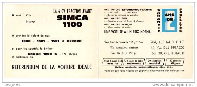 Carte Dépliante Invitation Personnelle Simca, Traction Avant Simca 1100 ( Marseille ) - Publicités