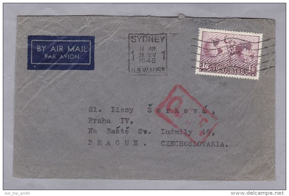 Australien 1945-11-28 Sydney O.A.T. Luftpost Brief Nach Prag - Brieven En Documenten