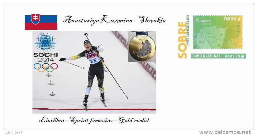 Spain 2014 - XXII Olimpics Winter Games Sochi 2014 Special Prepaid Cover - Anastasiya Kuzmina - Winter 2014: Sotschi