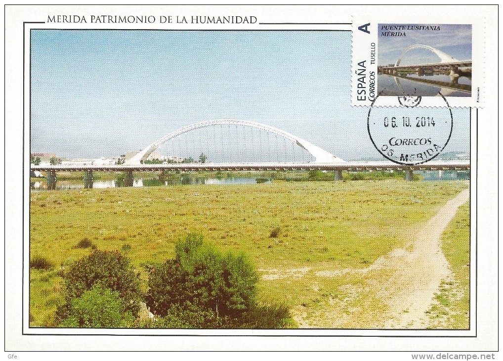 Spain Maxicard – España Tarjeta Máxima Con Sello Personalizado Del Puente Lusitania De Mérida - Ponti