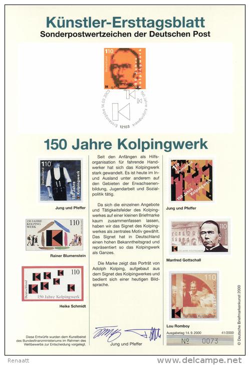 Germany 2000 Mi. 2135 FDC Art Card, Adolph Kolping, German Catholic Priest Kolpingwerk Support Young Workers - Christentum