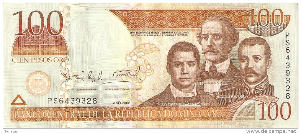 BILLETE DE REP. DOMINICANA DE 100 PESOS ORO DEL AÑO 2006 SERIE PS (BANKNOTE) - República Dominicana