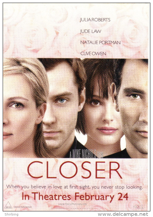 15L : Movie Cinema Poster Adcard "Closer" Artcard 710 - Affiches Sur Carte