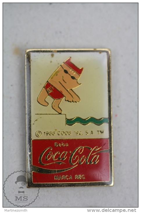 Olympic Games Barcelona 1992 - Cobi Mascot Swimming - Coca Cola Advertising - Pin Badge #PLS - Coca-Cola