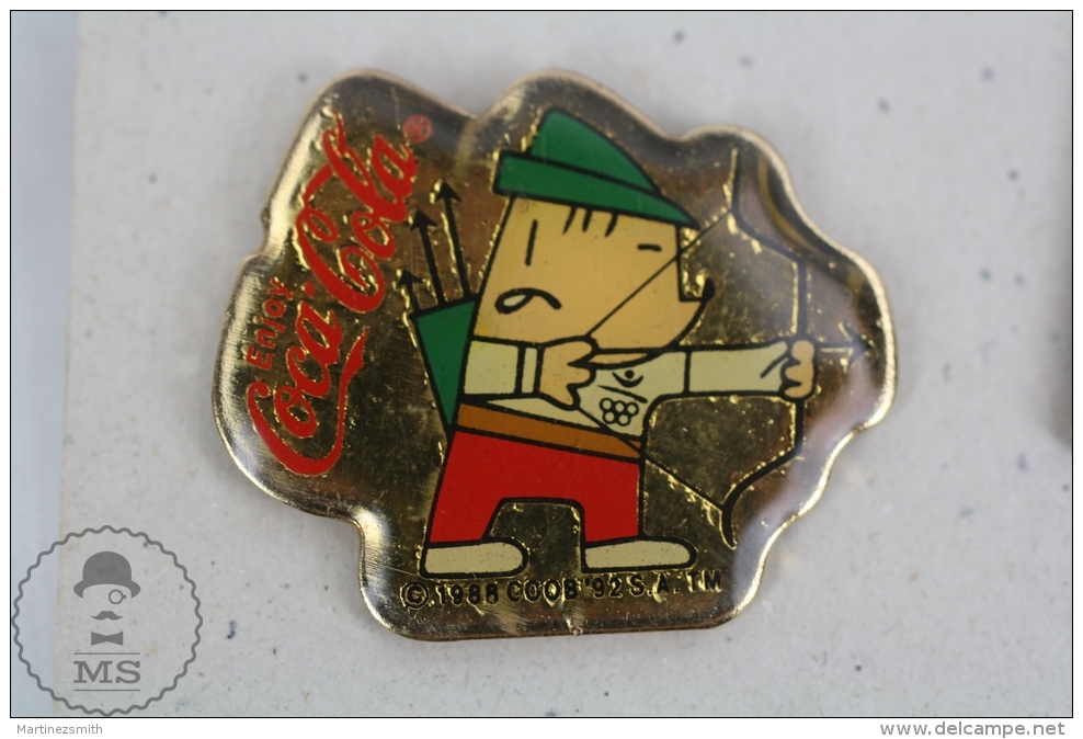 Olympic Games Barcelona 1992 - Cobi Mascot Archery - Coca Cola Advertising - Pin Badge #PLS - Coca-Cola