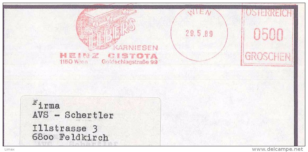 Wien 29.5.89 Elbers Karniesen Heinz Cistota Goldschlagstrasse - Maschinenstempel (EMA)