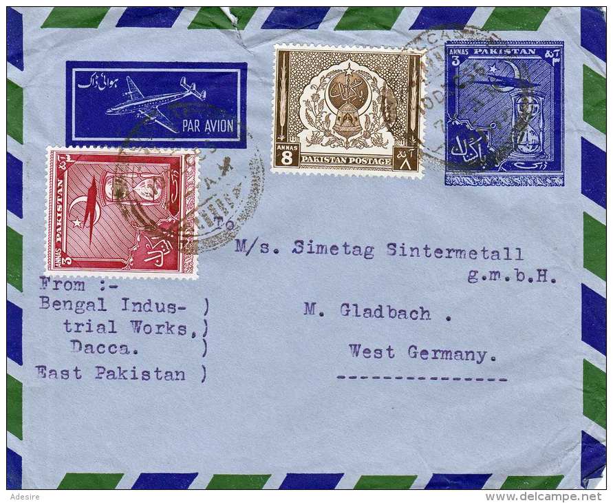 PAKISTAN 1956 - Ganzsache + 2 Fach Zusatzfrankierung Auf LP-Brief V. Dacca N. M.Gladbach - Pakistan