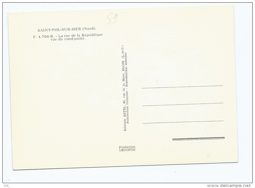 CP ST SAINT POL SUR MER, BAR CAFE, LA RUE DE LA REPUBLIQUE VUE DU ROND POINT, NORD 59 - Saint Pol Sur Mer