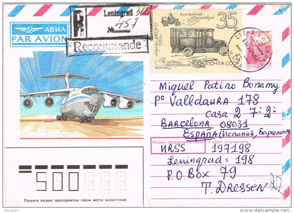 12466. Entero Postal Certificado Aereo LENINGRAD (Rusia) 1989 - Cartas & Documentos