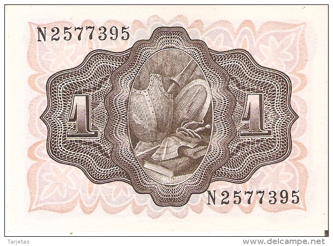 BILLETE DE ESPAÑA DE 1 PTA DEL AÑO 1951 SIN CIRCULAR EL QUIJOTE  SERIE N (UNCIRCULATED) - 1-2 Pesetas