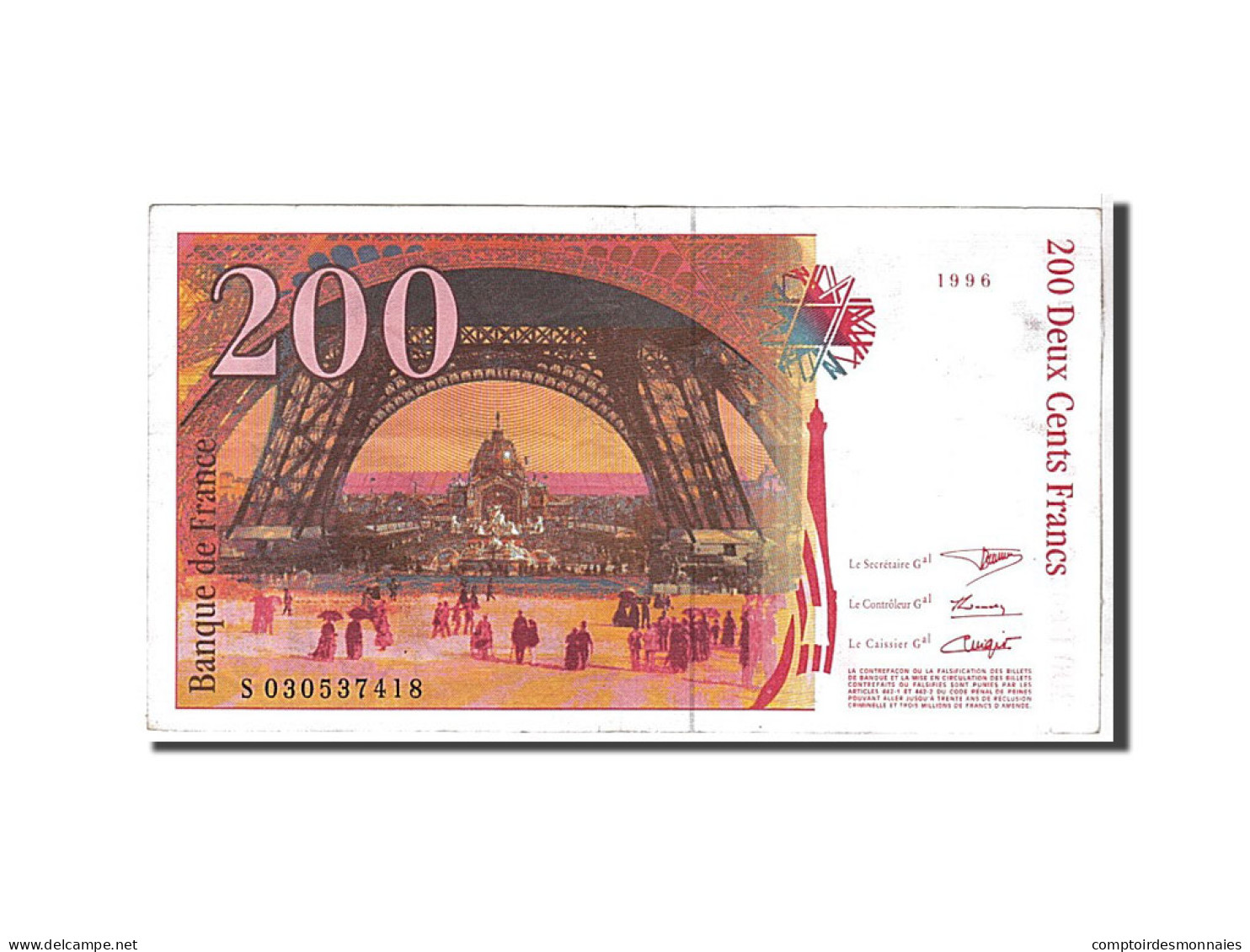 Billet, France, 200 Francs, 200 F 1995-1999 ''Eiffel'', 1996, SUP, Fayette:75.2 - 200 F 1995-1999 ''Eiffel''