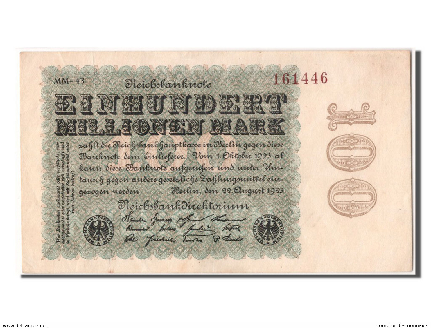 Billet, Allemagne, 100 Millionen Mark, 1923, 1923-08-22, SUP - 100 Millionen Mark