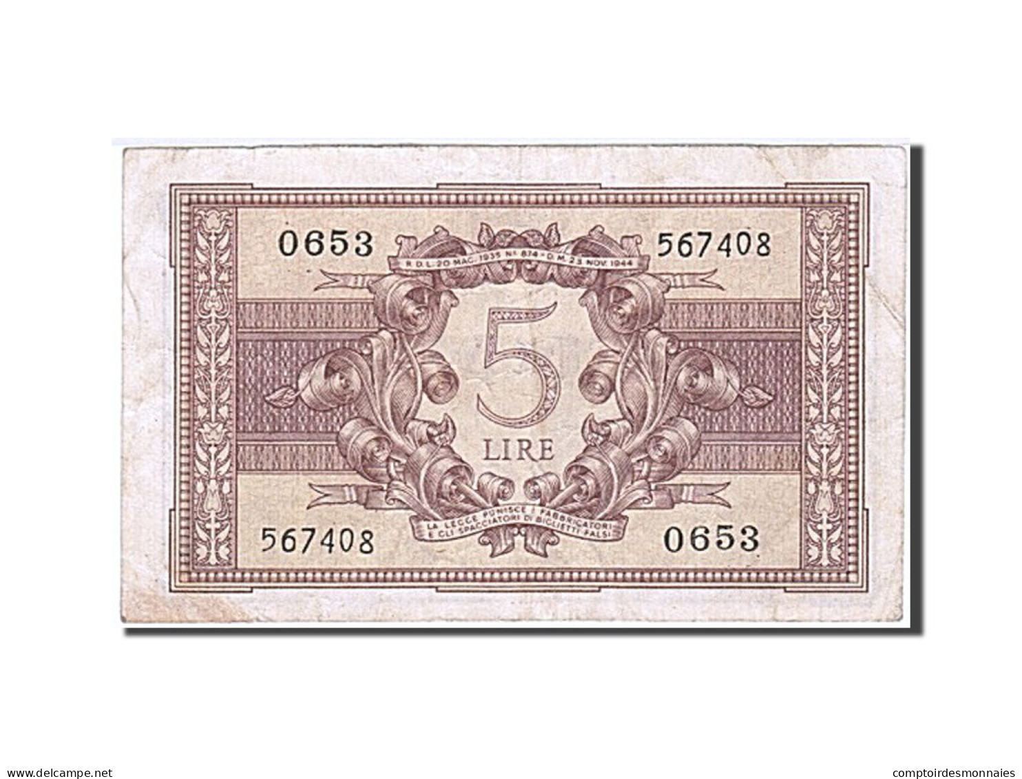 Billet, Italie, 5 Lire, 1944, 1944-11-23, TB+ - Regno D'Italia – 5 Lire