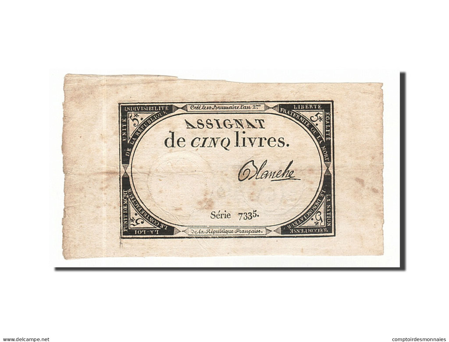 Billet, France, 5 Livres, 1793, Blanche, TTB, KM:A76, Lafaurie:171 - Assignats