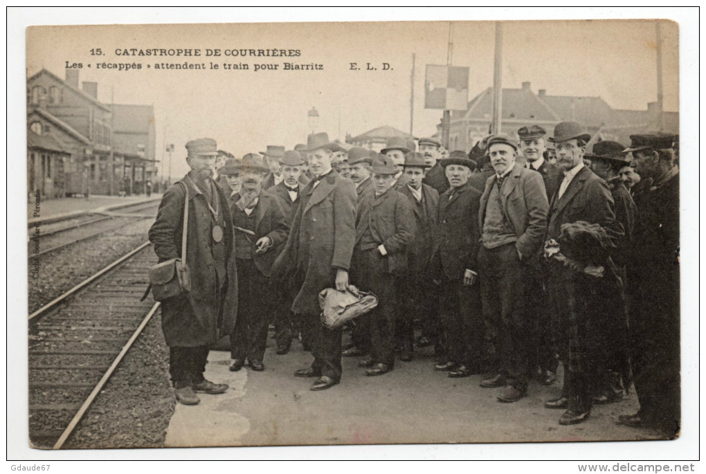 CATASTROPHE DE COURRIERES (62) - LES RESCAPPES PRENANT LE TRAIN POUR BIARRITZ (PEU COURANTE) - Autres & Non Classés