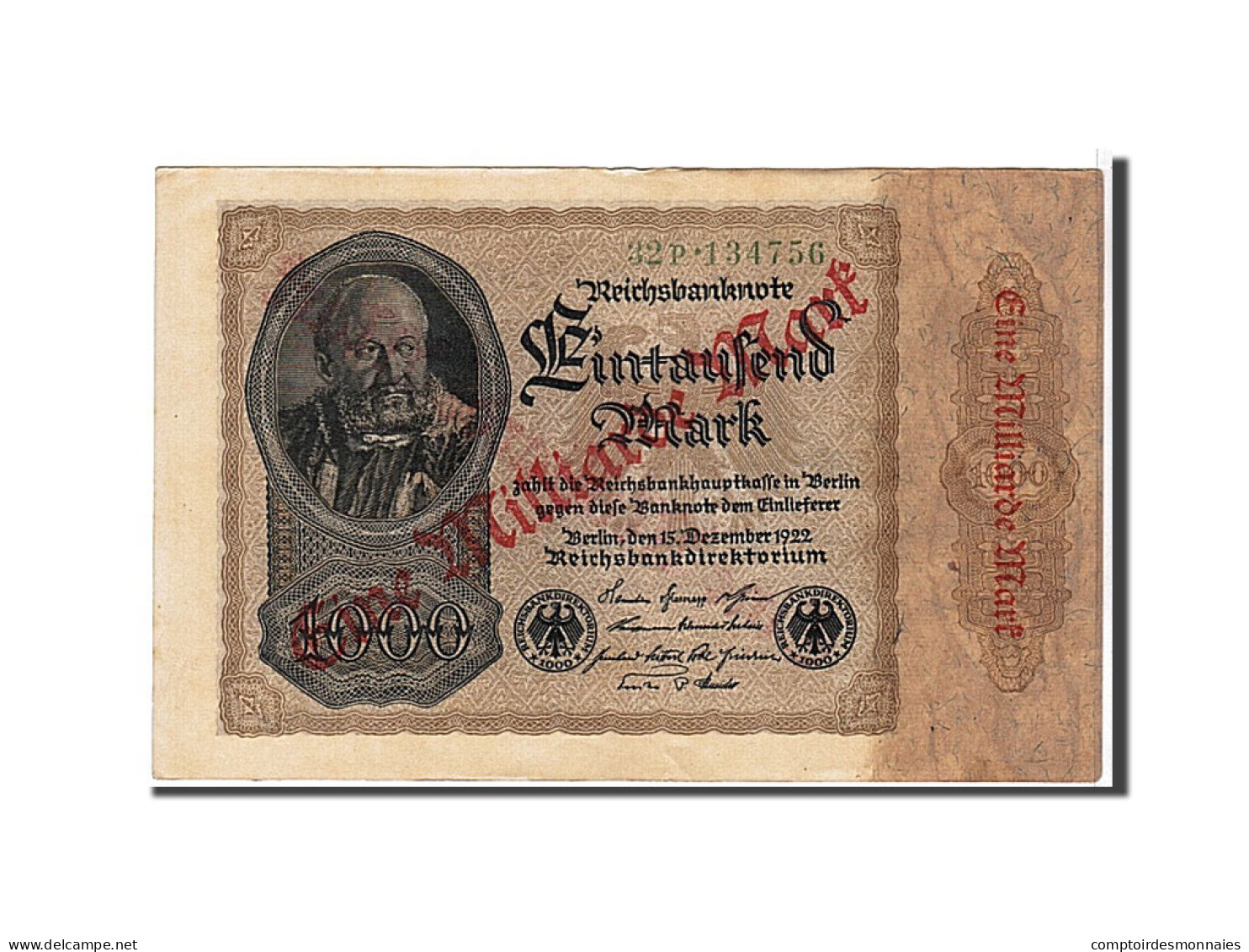 Billet, Allemagne, 1 Milliarde Mark On 1000 Mark, 1922, KM:113a, TTB - 1000 Mark