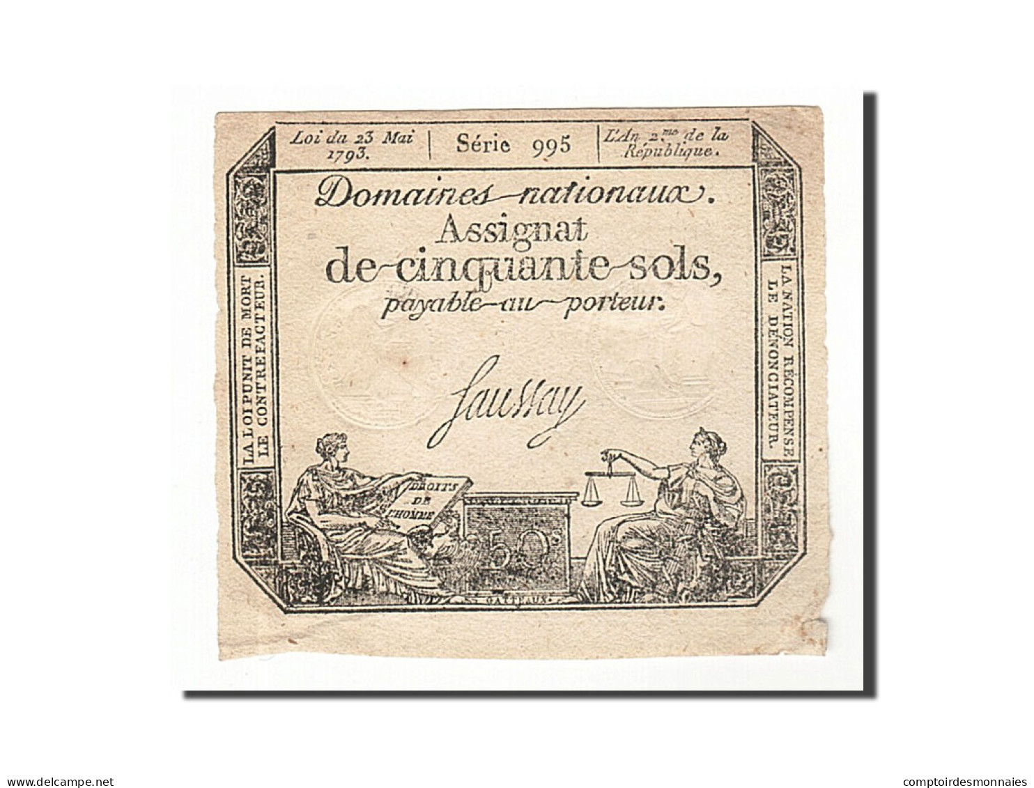 Billet, France, 50 Sols, 1793, Saussay, SUP+, KM:A70b, Lafaurie:167 - Assignats