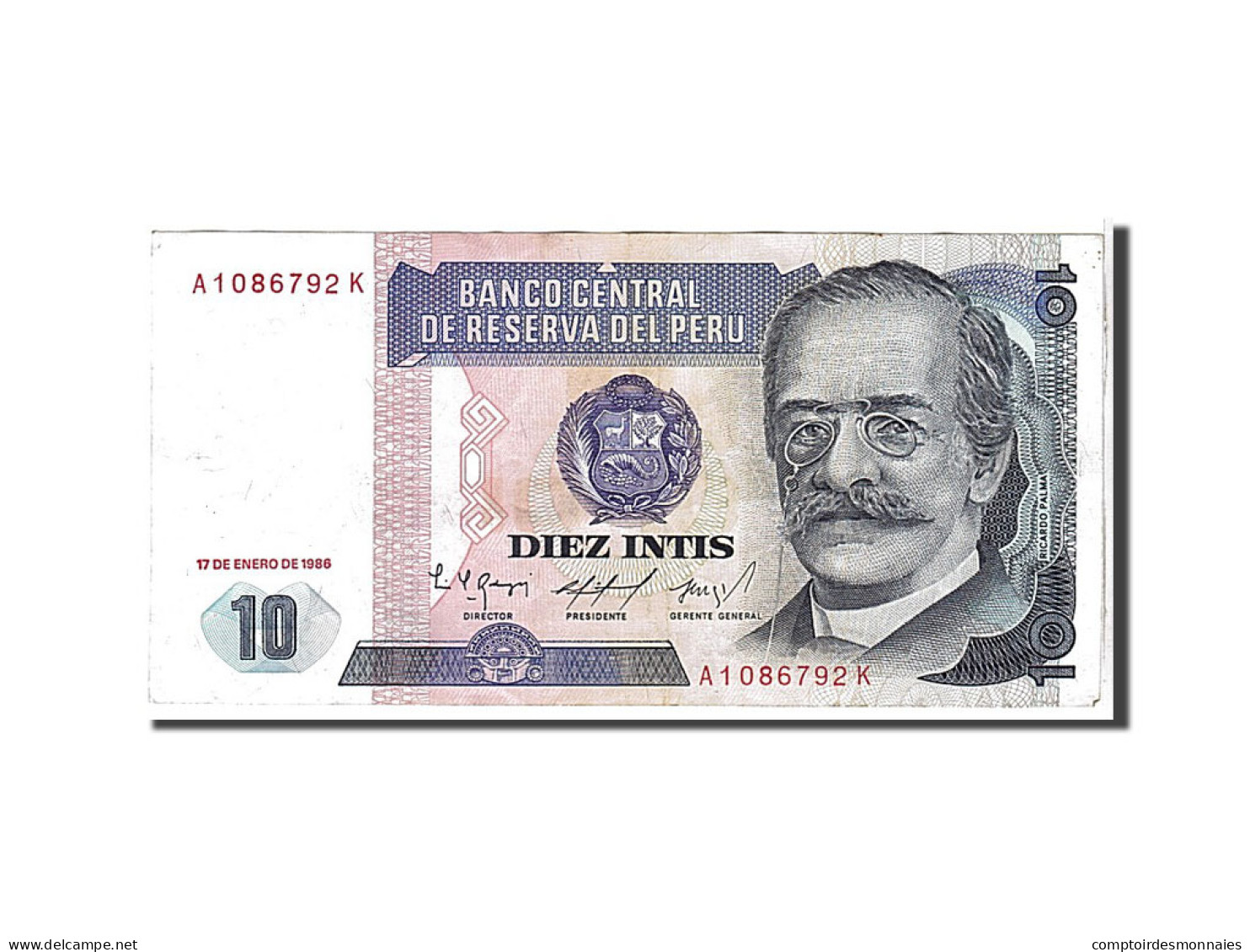 Billet, Pérou, 10 Intis, 1987, TTB - Pérou