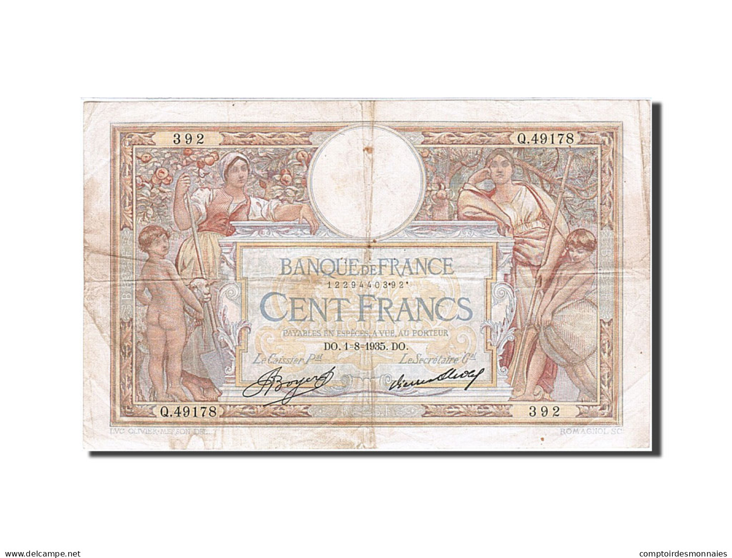 Billet, France, 100 Francs, 100 F 1908-1939 ''Luc Olivier Merson'', 1935 - 100 F 1908-1939 ''Luc Olivier Merson''