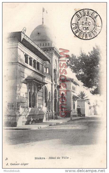 ALGERIE - BISKRA -  Hôtel De Ville - Dos Vierge Précurseur -  Tampon 1906 -  2 Photos  - TTBE - Biskra