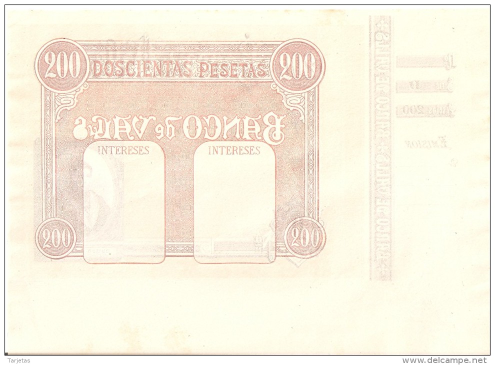 BILLETE DE PRUEBA DE 200 PTAS DEL AÑO 1911 DEL BANCO DE VALLS SIN NUMERACION Y SIN FIRMAR (BANKNOTE) - Otros & Sin Clasificación