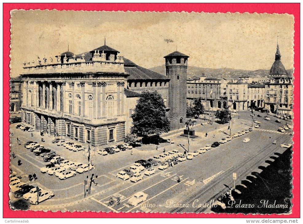 [DC5492] CARTOLINA - TORINO - PIAZZA CASTELLO - PALAZZO MADAMA - Viaggiata 1956 - Old Postcard - Palazzo Madama