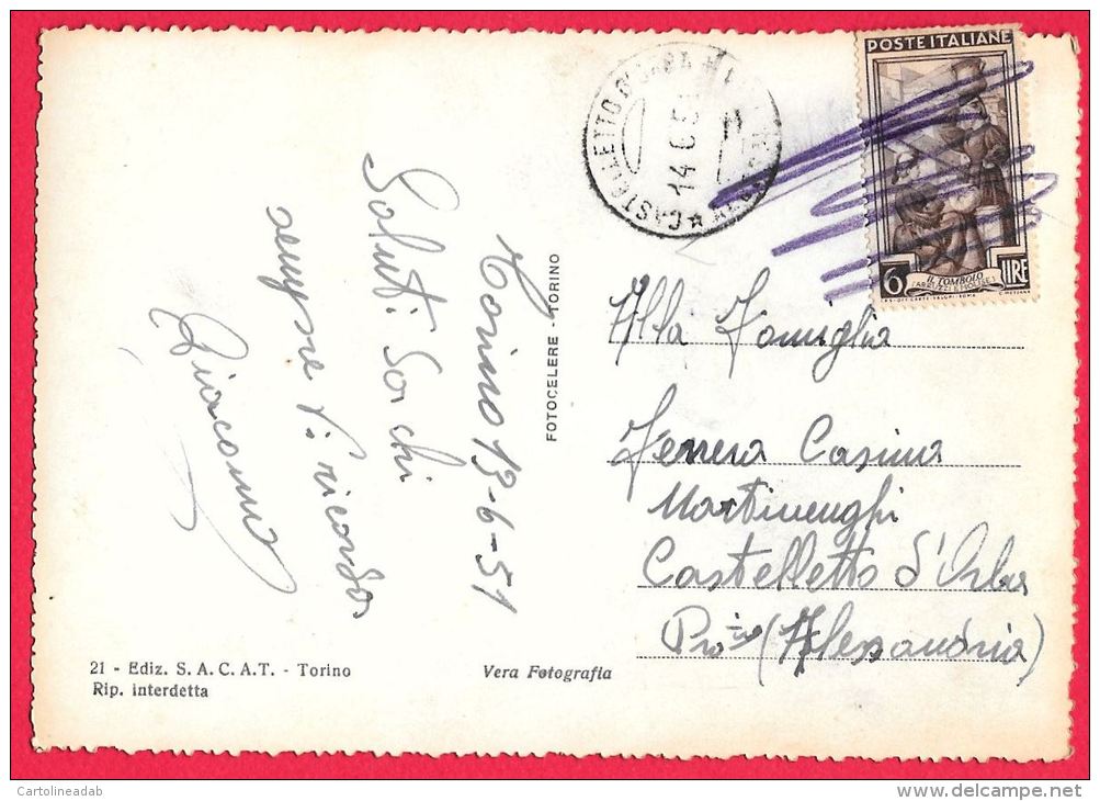 [DC5494] CARTOLINA - TORINO - PANORAMA E MOLE ANTONELLIANA - Viaggiata 1951 - Old Postcard - Mole Antonelliana