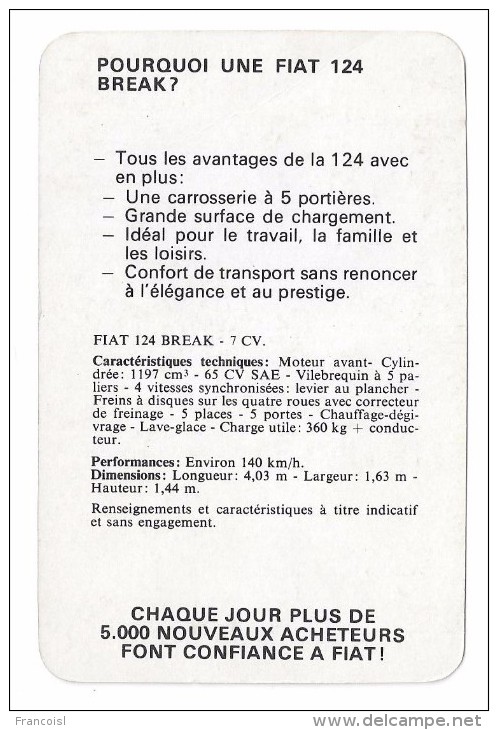 Pourquoi Une FIAT 124 Break ? Publicité Et Caractéristiques Techniques Vers 1965. - Cars