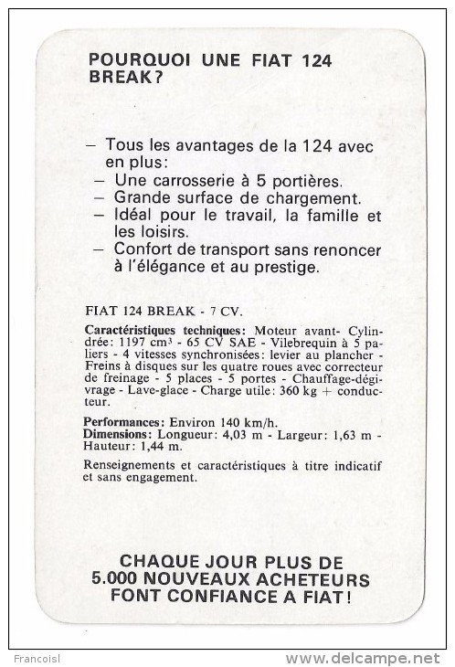 Pourquoi Une FIAT 124 Break ? Publicité Et Caractéristiques Techniques Vers 1965. - Autos