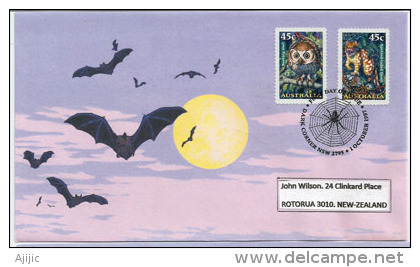 AUSTRALIE. Animaux De Nuit /Chauve-souris ,chouette Ninoxe Aboyeuse,Dasyure Tigre. Belle Lettre FDC Adressée En N-Z - Bats