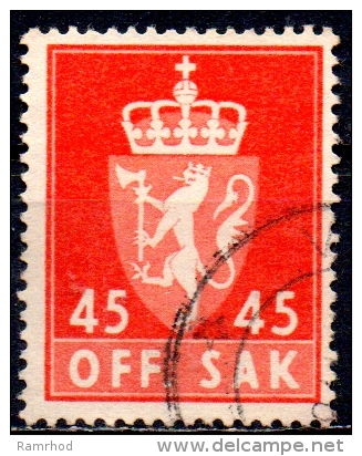 NORWAY 1955 Official - Arms -  45ore - Red FU - Oficiales