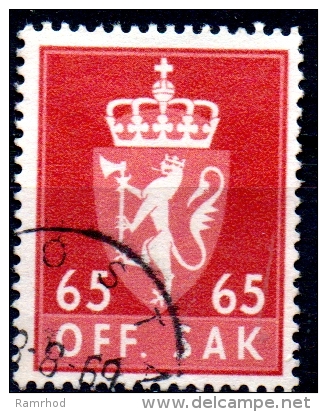 NORWAY 1955 Official - Arms -  65ore - Red  FU - Oficiales