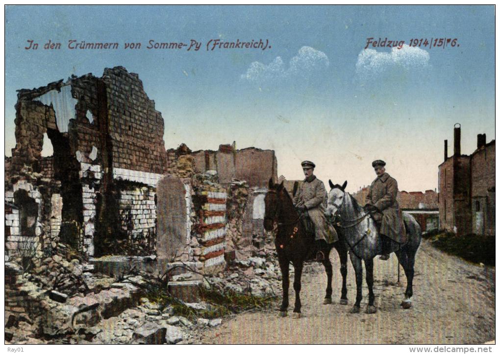 Guerre - 1914-1918 - FRANCE -  CHAMPAGNE-ARDENNE - SOMME-PY - In Den Trümmern Von Somme-Py - Dans Les Ruines De Somme-Py - Guerra 1914-18