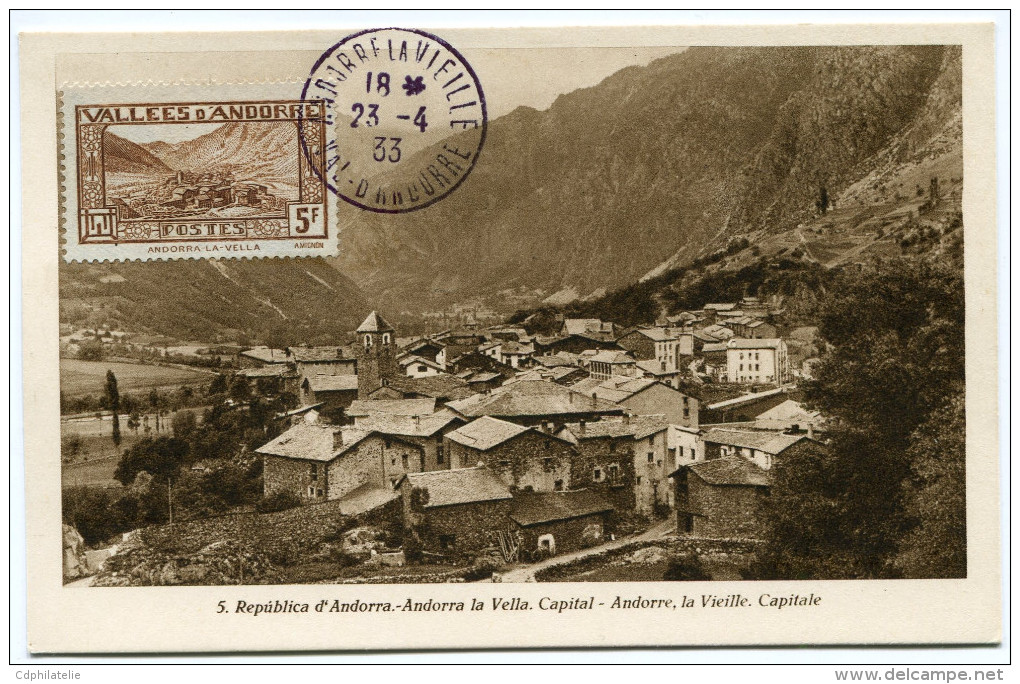 ANDORRE CARTE MAXIMUM DU N°43  5F. ANDORRE LA VIEILLE OBLITERATION 23-4-33 ANDORRE LA VIEILLE - Cartes-Maximum (CM)