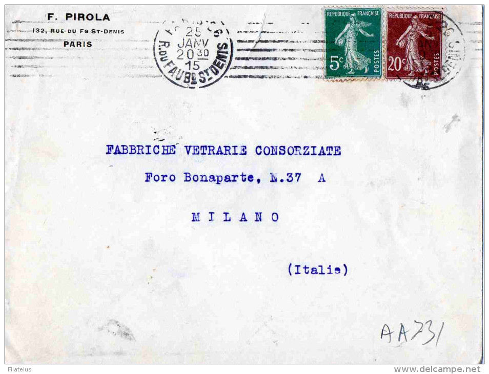 BUSTA POSTALE PUBBLICITARIA-DITTA F. PIROLA-PARIS -25-1 -1920 X MILANO-ITALIA - Storia Postale
