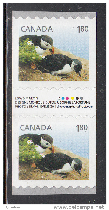 Canada MNH Scott #2713 Gutter Pair Of 2 With Inscription $1.80 Atlantic Puffin - Baby Wildlife Definitives Coils - Neufs