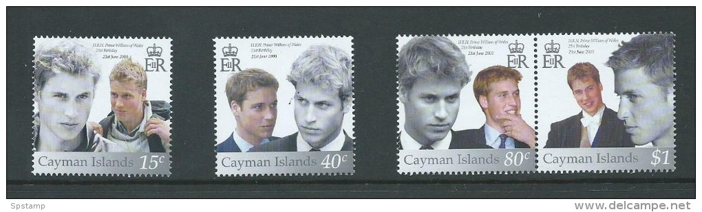 Cayman Islands 2003 Prince William 21st Birthday Set 4 - 2 Singles & A Pair MNH - Kaimaninseln