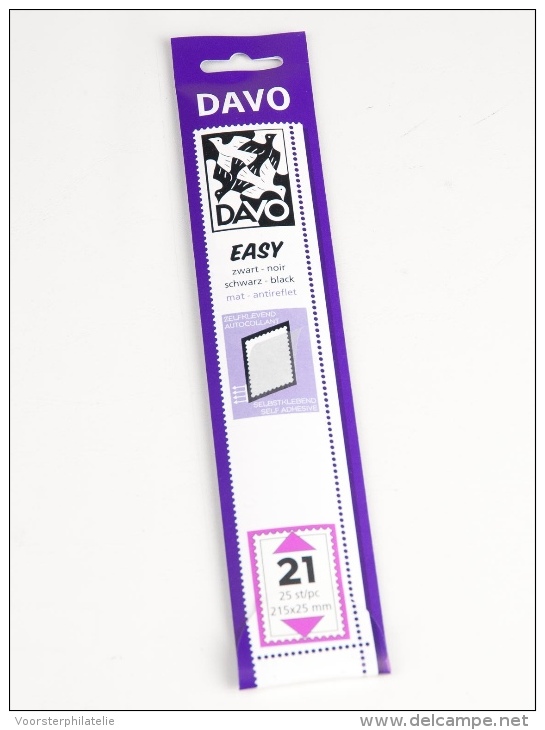 DAVO EASY BLACK NOIR ZWART STROKEN MOUNTS Z21 (215 X 25) 25 STK/PCS - Enveloppes Transparentes