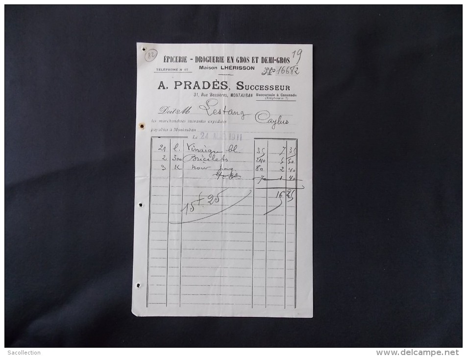 Montauban A Pradès Successeur Rue Bessière 1911 Epicerie Droguerie En Gros Et Demi Gros Maison Lhérisson - Droguerie & Parfumerie