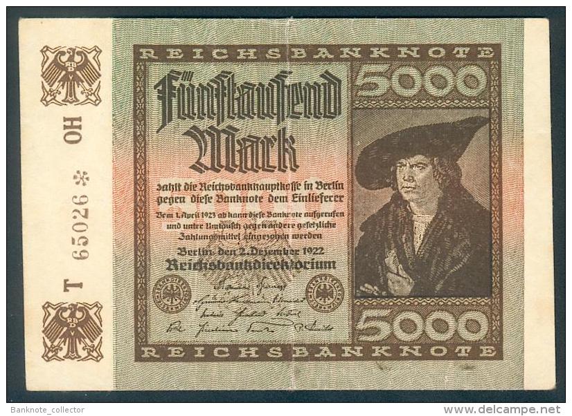 Deutschland, Germany - 5000 Mark, Reichsbanknote, Ro. 80 B ( Serie OH 5-stellig ) 1923 ! - 5000 Mark
