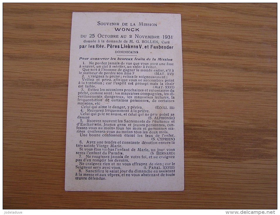 Souvenir De La Mission WONCK  Du 25 Octobre Au 2 Novembre 1931 A La Demande Du Curé Bollen - Autres & Non Classés