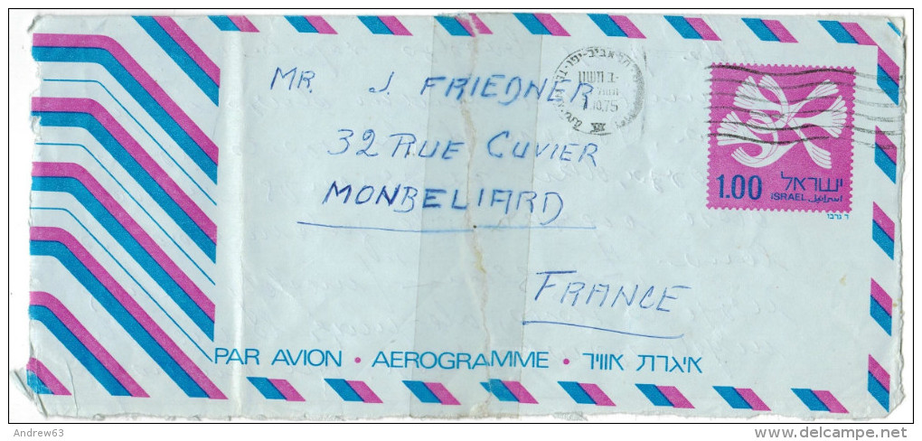 ISRAELE - ISRAEL - 1975 - Aerogramme - Intero Postale - Entier Postal - Viaggiata Da Tel Aviv Per Montbéliard, France - Aéreo