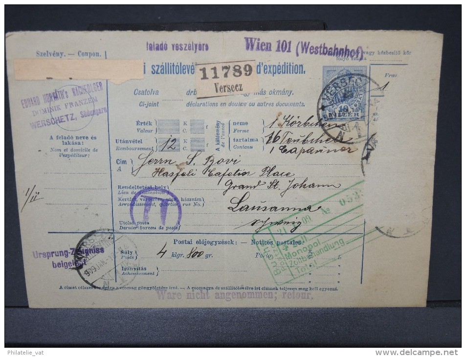 HONGRIE - ENTIER POSTAL BULETTIN D EXPEDITION  1918 DE VERSECZ POUR LAUSANNE ( Timbres Enleves)  A VOIR  LOT P3674 - Postal Stationery