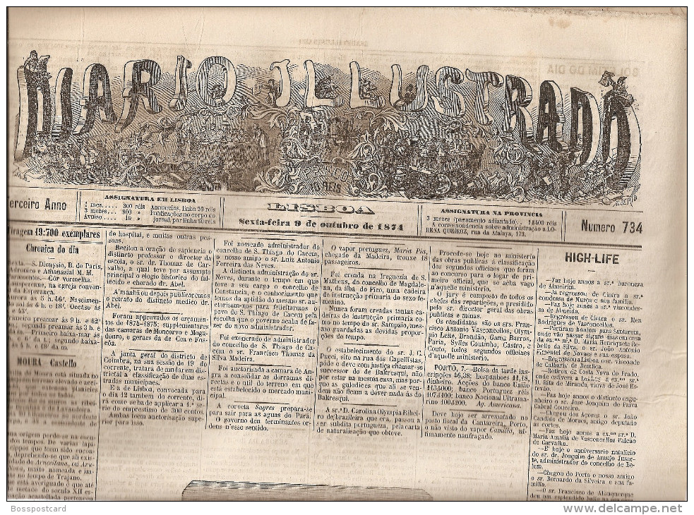 Moura - Jornal "Diario Illustrado" Nº 734 De 9 De Outubro De 1874. Beja. - Zeitungen & Zeitschriften