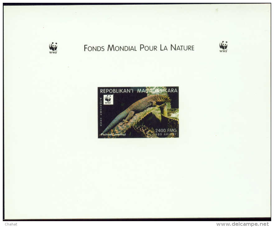 WWF-REPTILES- MINOR'S CHAMELEON & BANDED DAY GECKO- SET OF IMPERF DELUXE PROOF & IMPERF BLOCK--MNH-SCARCE-DCN-108 - Collections, Lots & Series