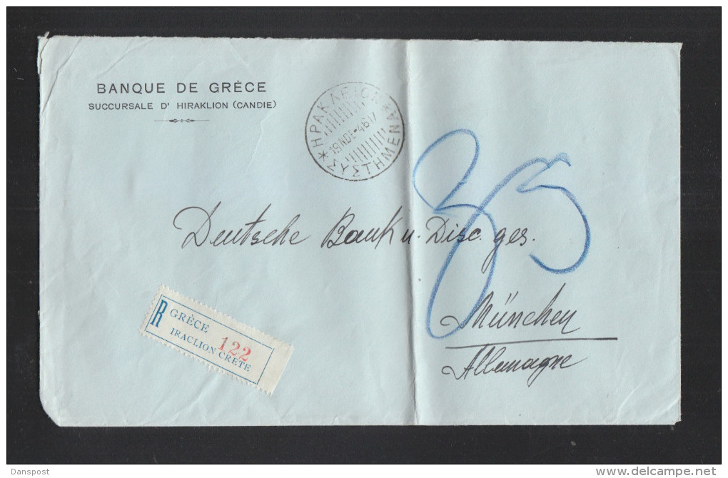 Greece Registered Cover   Crete To Germany - Lettres & Documents